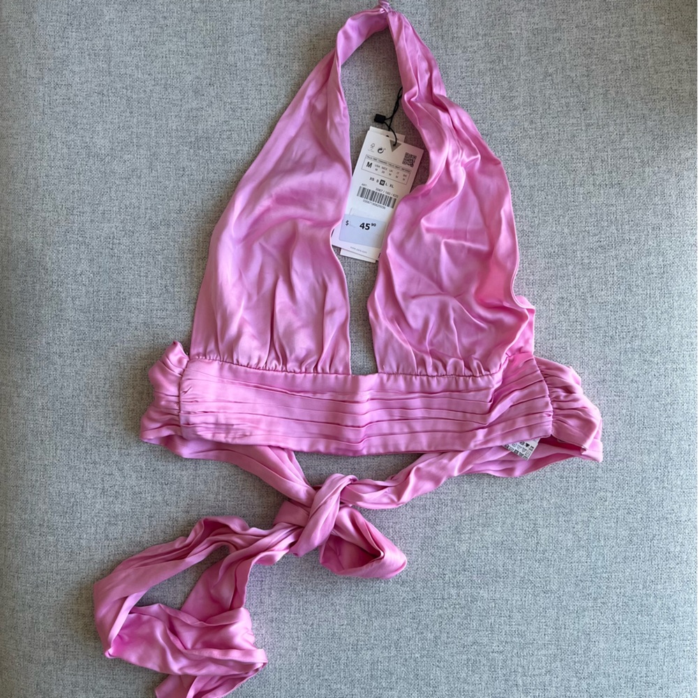 Pink Satin Zara Cropped Top
